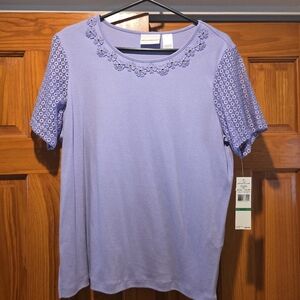 Alfred Dunner Lavendat/Lilac Short Sleeve Top with Floral Details